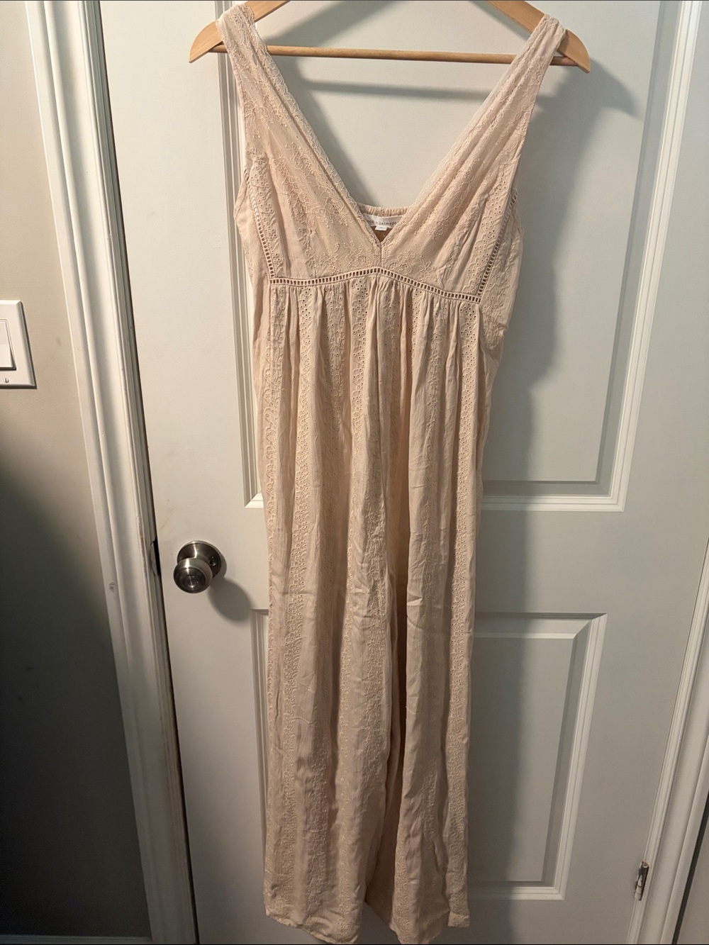 Sleeveless Cream Lace-Trim Wide-Leg Jumpsuit